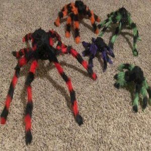 5 Pcs Halloween Spider Giant Spider with Red Eyes Colorful Hairy Scary Halloween